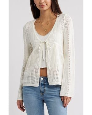 BP. Openstitch Tie Front Cardigan - White