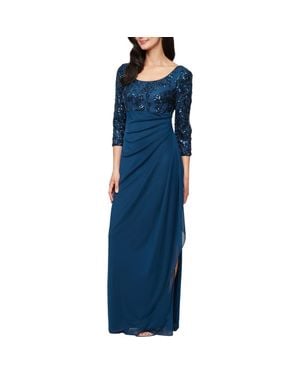 Alex Evenings Empire Waist Sequin Evening Gown - Blue