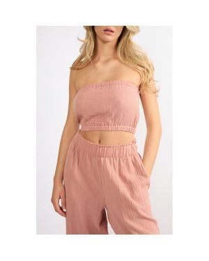 Viens Avec Moi Crinkle Strapless Cotton Gauze Crop Top - Pink