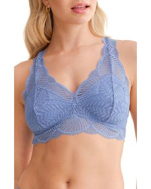 Fleur't Belle Epoque Racerback Lace & Microfiber Bralette - Blue