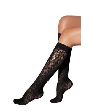Wolford Snake Print Mesh Knee High Socks - Black