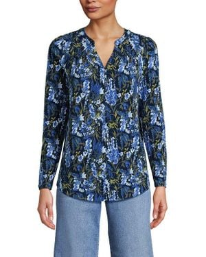 Lands' End Long Sleeve Lightweight Jersey Notch Neck Tunic Top - Blue