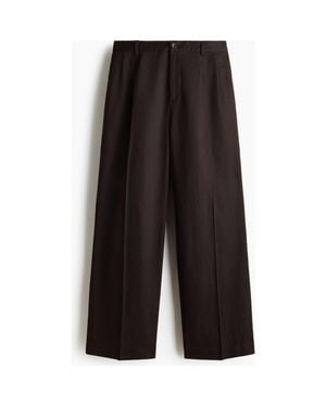 H&M Loose Fit Linen-Blend Pants - Black