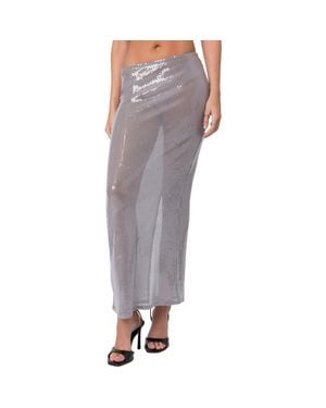 Edikted Riki Sheer Sequin Low Rise Maxi Skirt - Gray