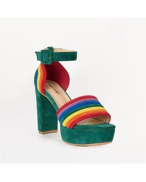 Unique Vintage Suede Peep Toe Pumps - Green