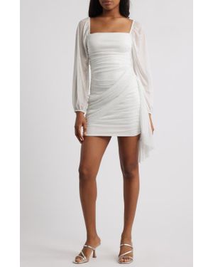 Jump Apparel Metallic Drape Front Long Sleeve Minidress - White