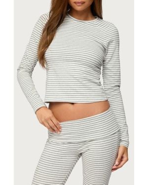 Edikted Kaeli Stripe Crop Cotton Blend Top - Gray