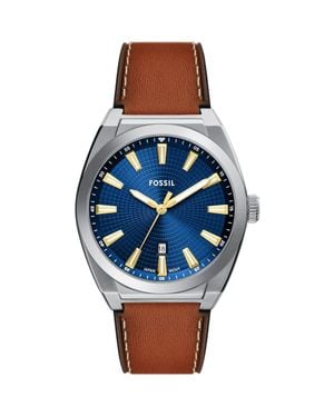 Fossil Everett Chronograph Leather Strap Watch, 44Mm - Blue