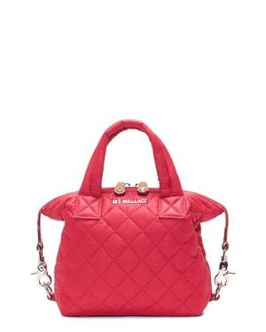MZ Wallace Micro Sutton Quilted Nylon Top Handle Bag - Red