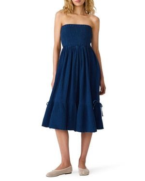 Steve Madden Bisou Strapless Smocked Gauze Midi Dress - Blue
