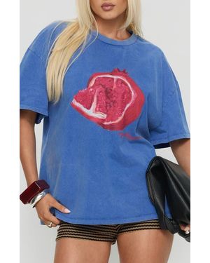 Princess Polly Linsay Pomegranate Oversize Cotton Graphic T-Shirt - Blue