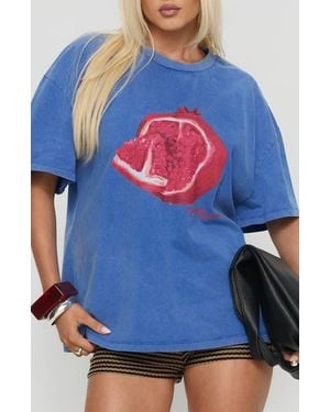 Princess Polly Linsay Pomegranate Oversize Cotton Graphic T-Shirt - Blue