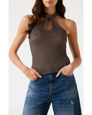 Guess Shimmer Knit Keyhole Neck Sleeveless Sweater - Blue