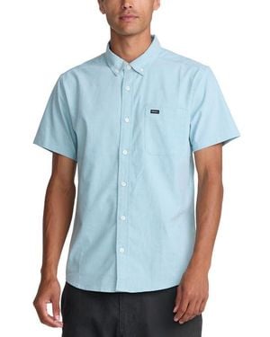 RVCA That'Ll Do Slim Fit Solid Short Sleeve Button-Down Shirt - Blue