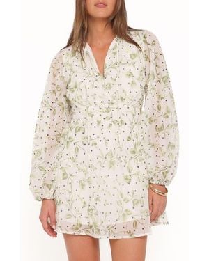 Petal & Pup Aimee Print Long Sleeve Minidress - White