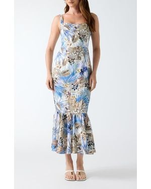 Guess Rory Tropical Print Mermaid Hem Midi Dress - Blue