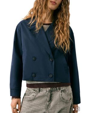MANGO TEEN Double Breasted Crop Jacket - Blue