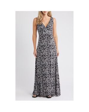 Loveappella Empire Waist Jersey Maxi Dress - Gray