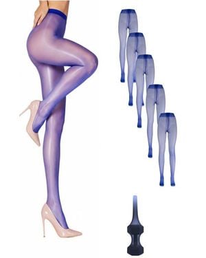 LECHERY 5-Pack Glossy Semi-Sheer Opaque Ladder Resistant Party Evening Tights For - Blue
