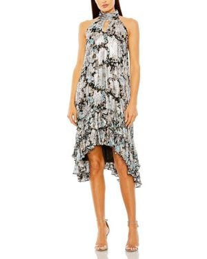 Mac Duggal High Neck Floral Ruffle A-Line Mini Dress - Multicolor