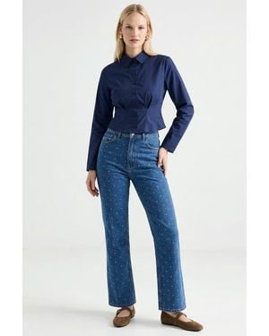 Exquise Lilyy High Waisted Wide Leg Denim Jeans - Blue