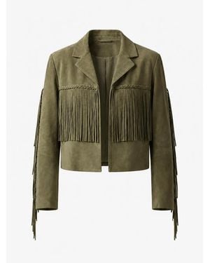 Mine Bilgi Allegra Fringe Suede Leather Jacket - Green