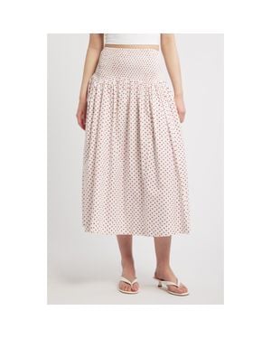 Damson Madder Layla Polka Dot Smocked Midi Skirt - Pink