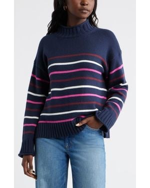 Caslon Roll Neck Striped Sweater - Blue