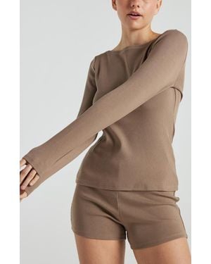 Losano Serene Rib Long Sleeve Top - Brown
