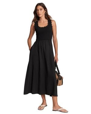 Mint Velvet Scallop Short Sleeve Trim Midi Dress - Black