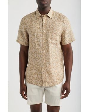 Nordstrom Shadows Short Sleeve Linen Button Front Shirt - Natural