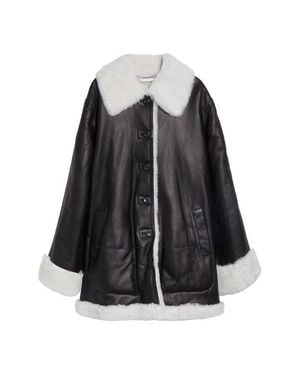 Altuzarra Blake Genuine Shearling Trim Leather Coat - Black