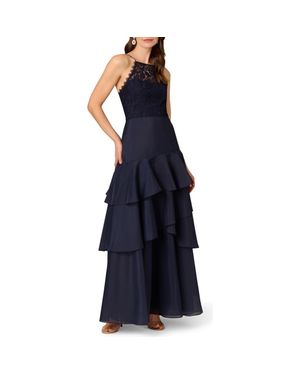 Aidan Mattox Lace Organza Tiered Gown - Blue