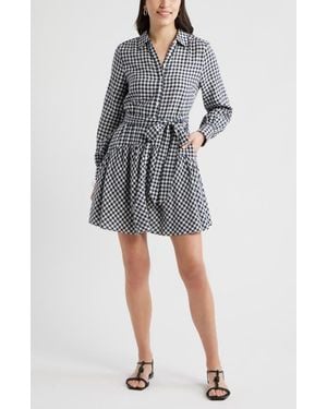Caslon Long Sleeve Linen Blend Mini Shirtdress - Gray