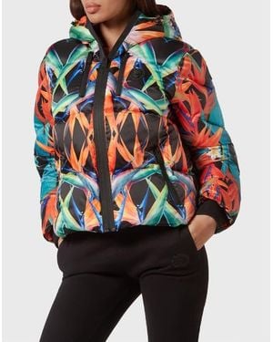 Philipp Plein Nylon Puffer Jacket Flowers - Multicolor