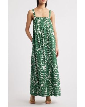 Du Paradis Mimosa Sun Leaf Print Cotton Maxi Dress - Green