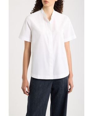 BOSS Boceta Band Collar Short Sleeve Cotton Shirt - White