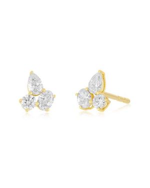 EF Collection Triple Diamond Cluster Stud Earrings - Multicolor