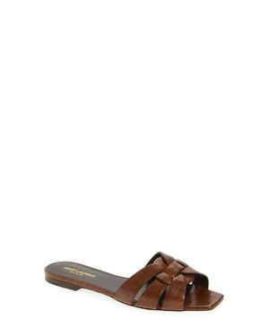 Saint Laurent Tribute Slide Sandal - Brown