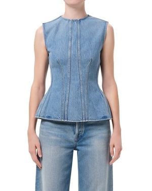 Agolde Corbin Denim Peplum Top - Blue