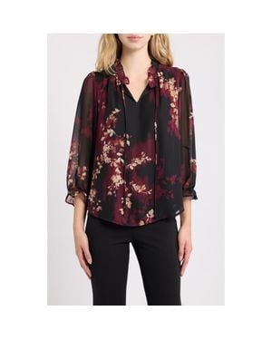 Anne Klein Floral Print Georgette Top - Black