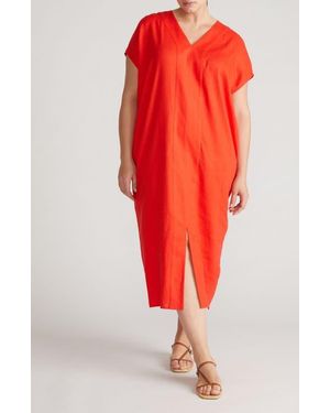 UNIVERSAL STANDARD Cabana Linen Blend Caftan Dress - Red