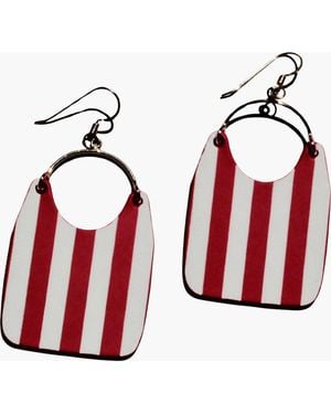 Nickel & Suede Hoosier Stripe Charlies Earrings - Red