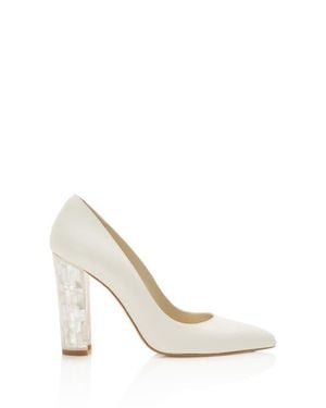 freya rose Camille Pointed Toe Pearl Heel Pump - White