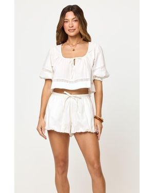 LSPACE Lucie Lace Trim Crop Cotton Cover-Up Top - White