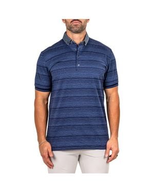 Maceoo Marthyr Stripe Contrast Collar Cotton Polo - Blue
