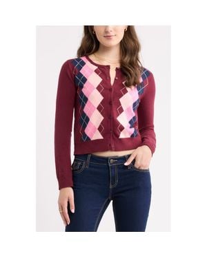 BP. Crewneck Cotton Blend Cardigan - Red