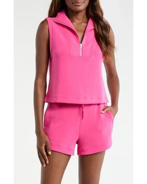 Mpg Dreamweave Sleeveless Half Zip Mock Neck Top - Pink