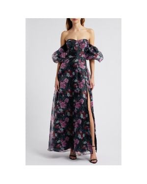 Lulus Flral Bustier Gown - Blue