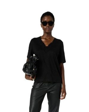 Gerard Darel Maevanelle Embroidered V-Neck T-Shirt - Black